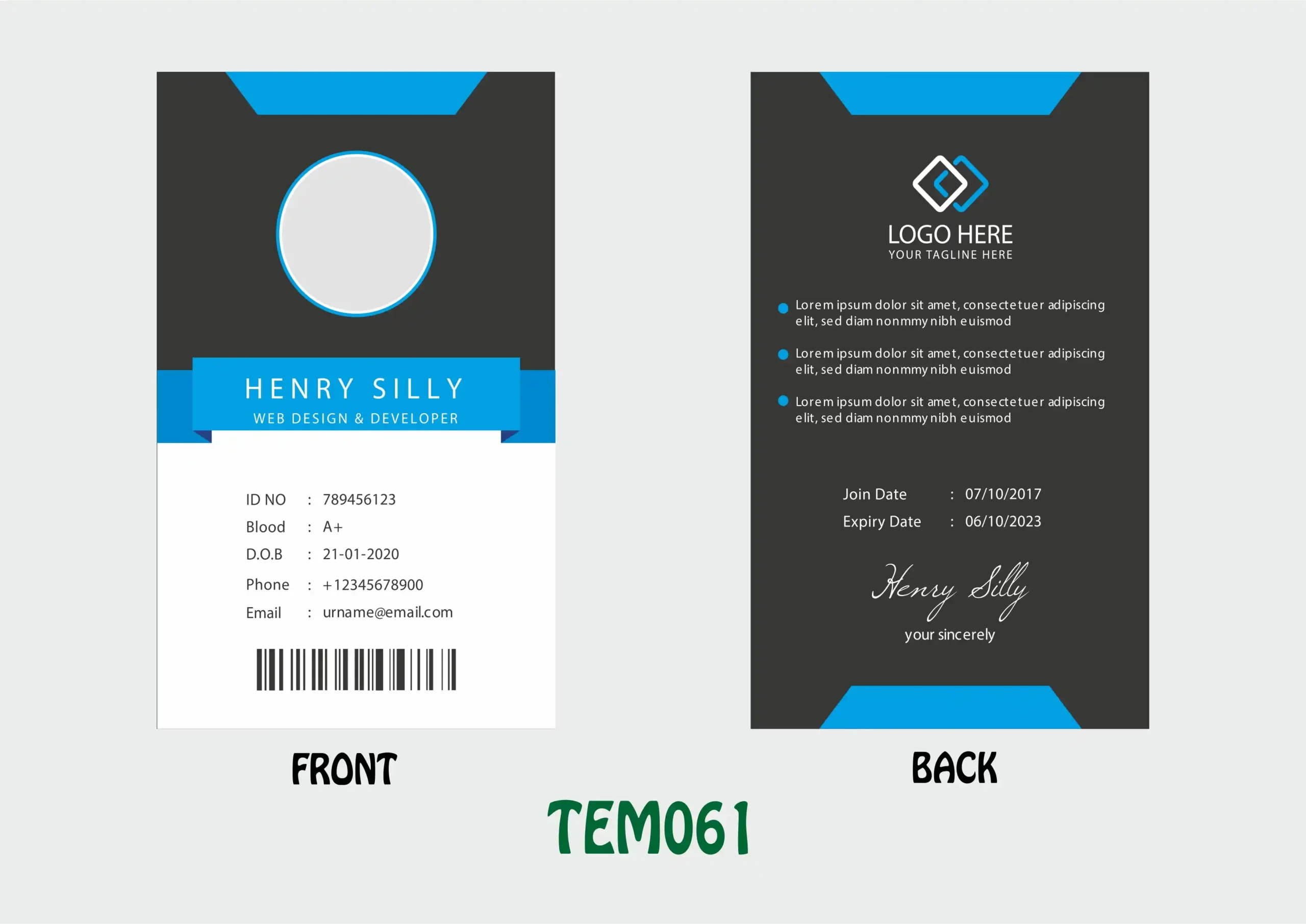 TEM061 ID Card - TEM061 - Image 1