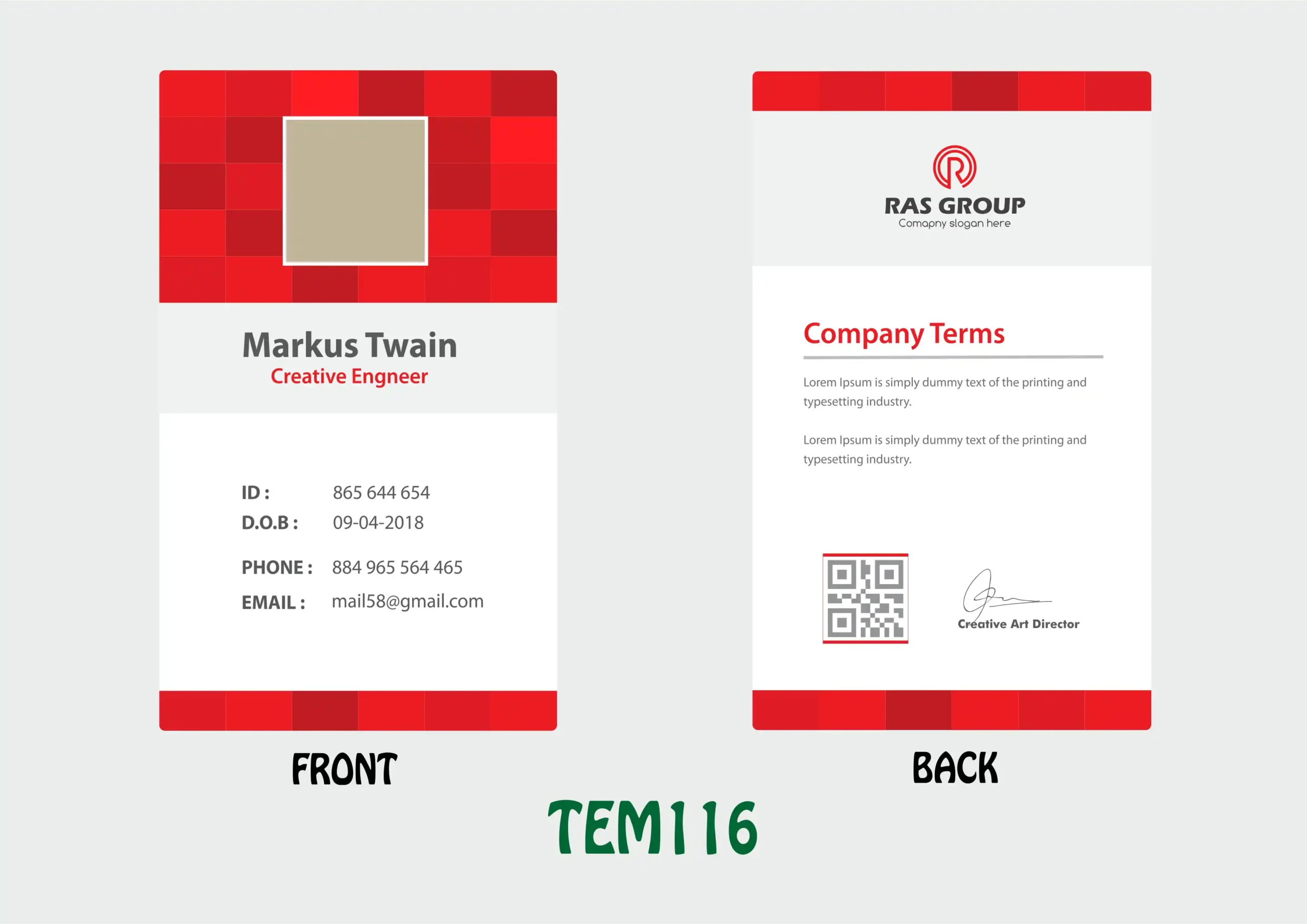 TEM116 ID Card - TEM116 - Image 1