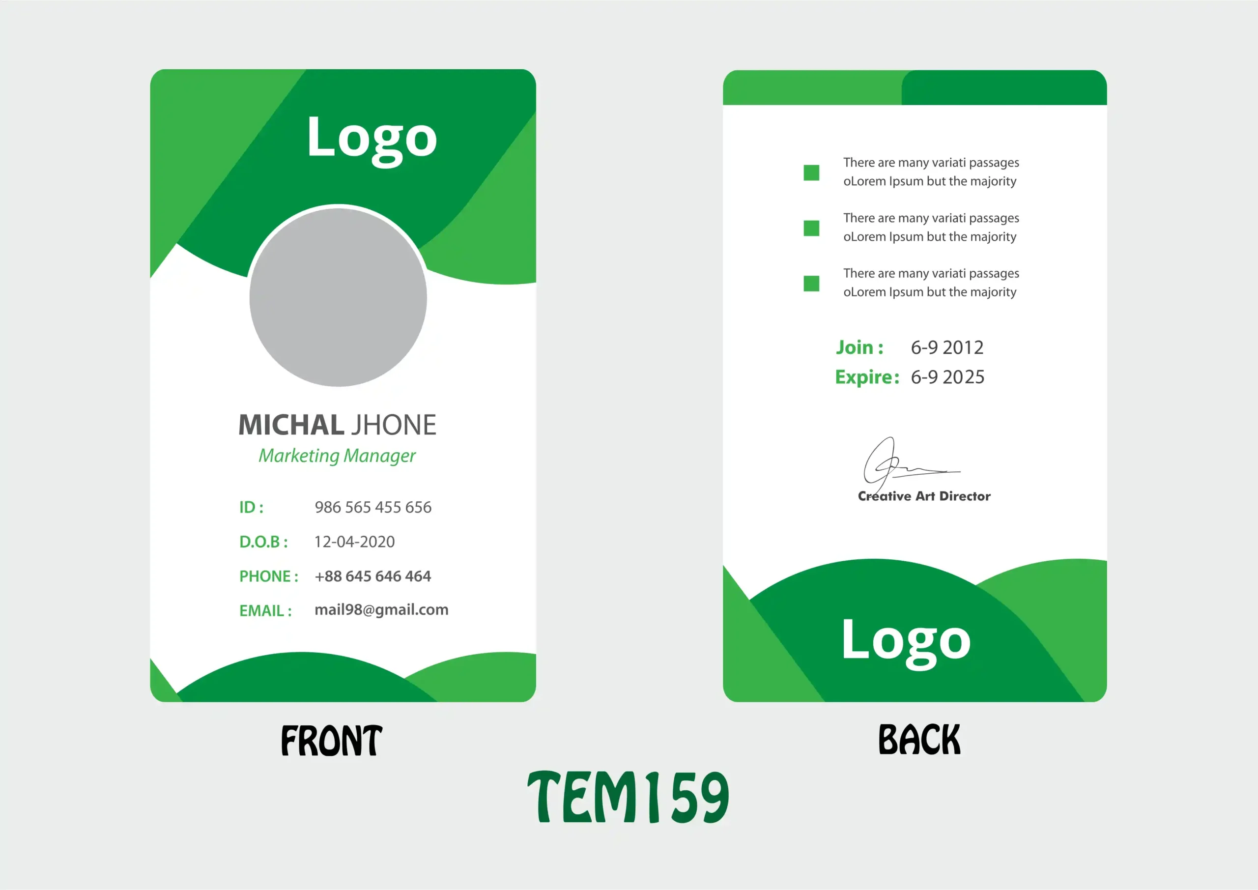 TEM159 ID Card - TEM159 - Image 1