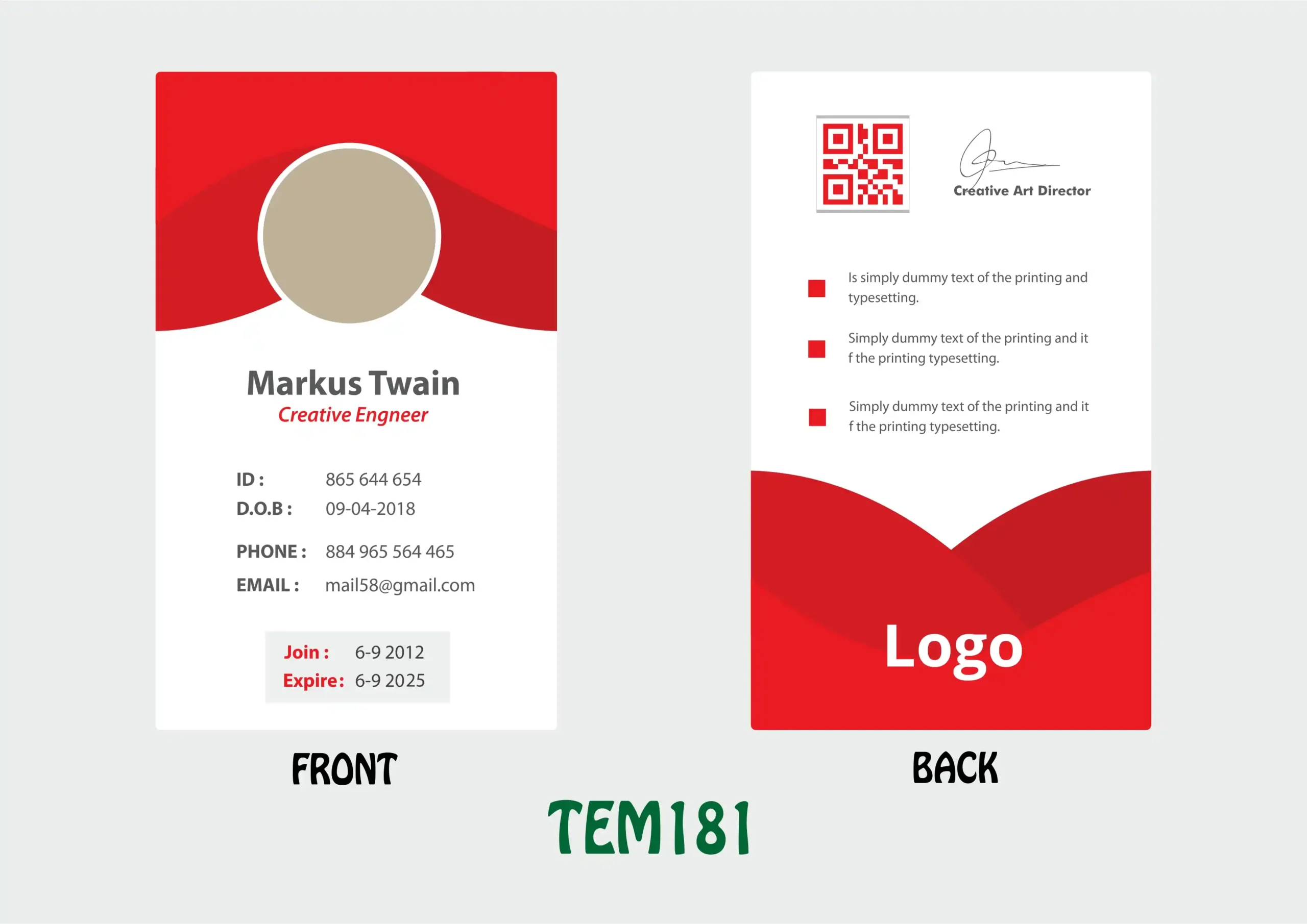 TEM181 ID Card - TEM181 - Image 1