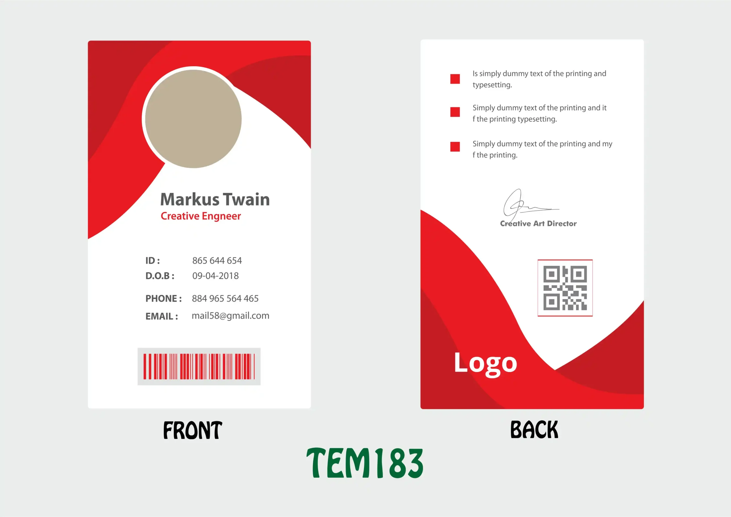 TEM183 ID Card - TEM183 - Image 1