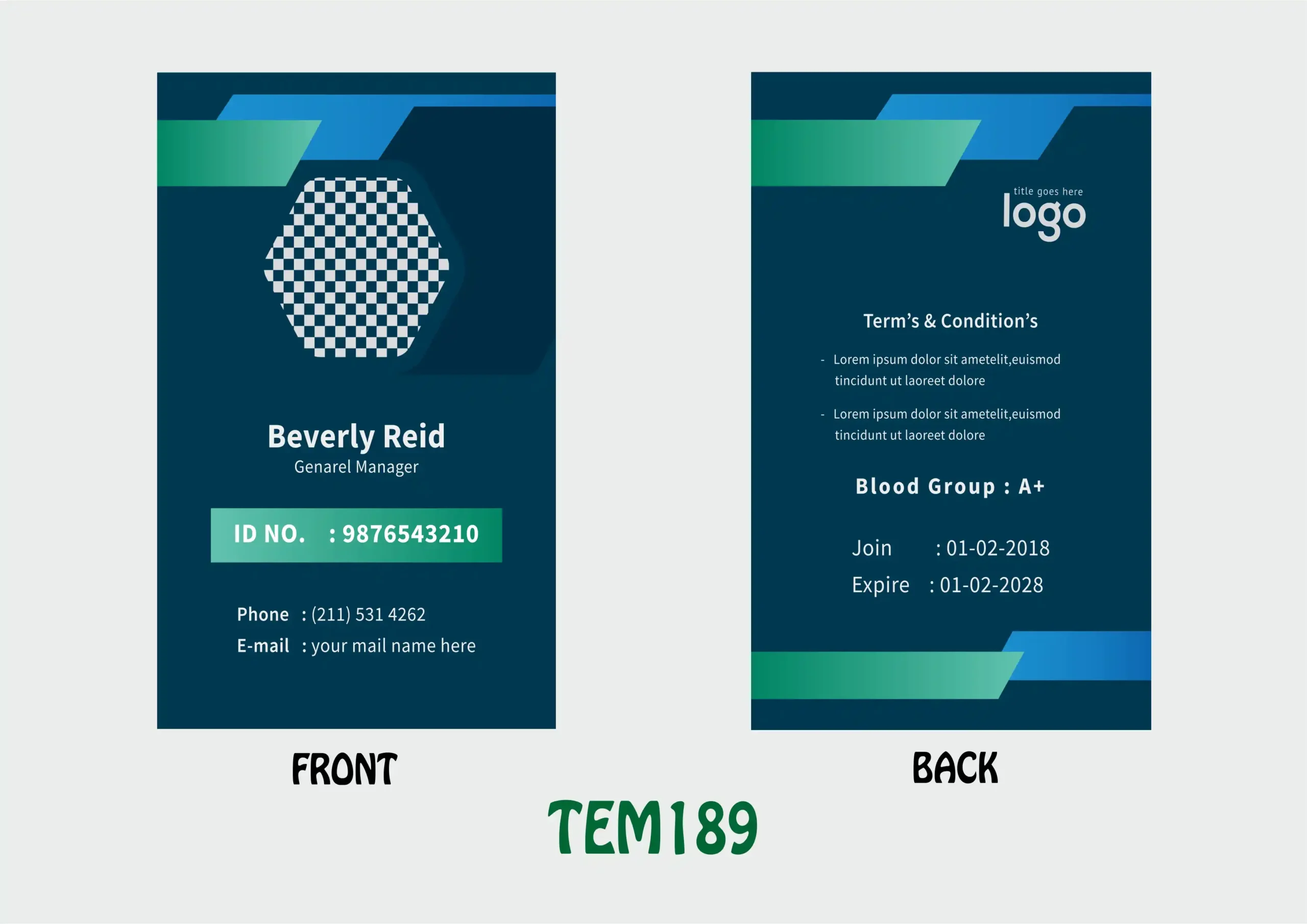 TEM189 ID Card - TEM189 - Image 1